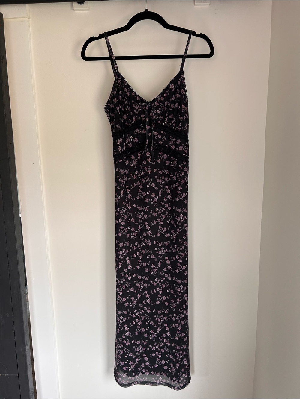Y2K Black Floral Mesh Slip Dress with Pink Blossoms